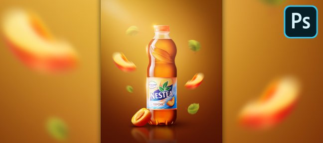 Présentation publicitaire simple d'une boisson sur Photoshop