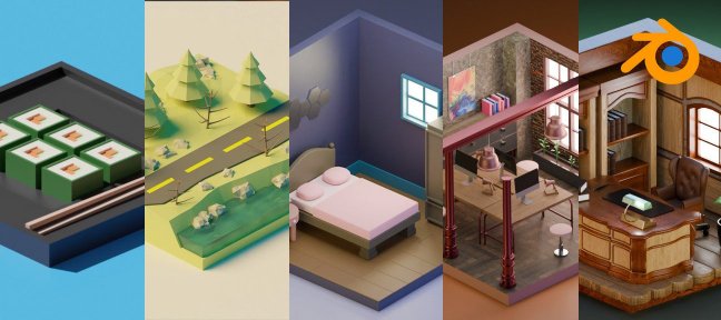 Bundle - Illustration 3D Isométrique sur Blender de débutant à avancé