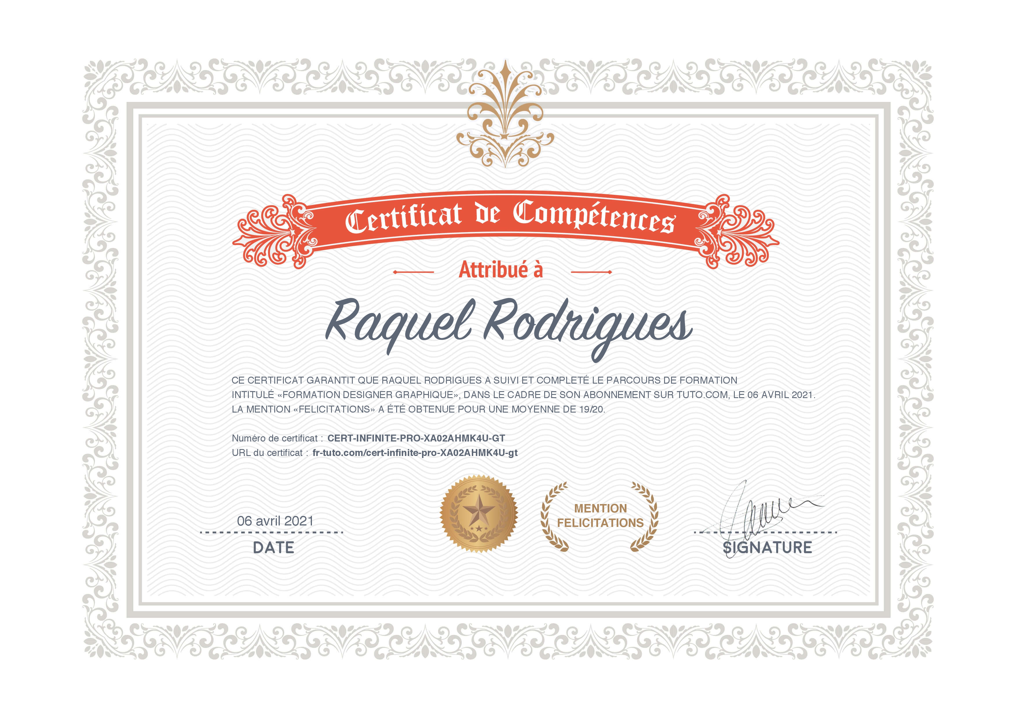 Certificat de complétion Tuto.com