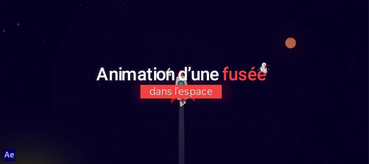 Animation d'une fusée dans l'espace en motion design