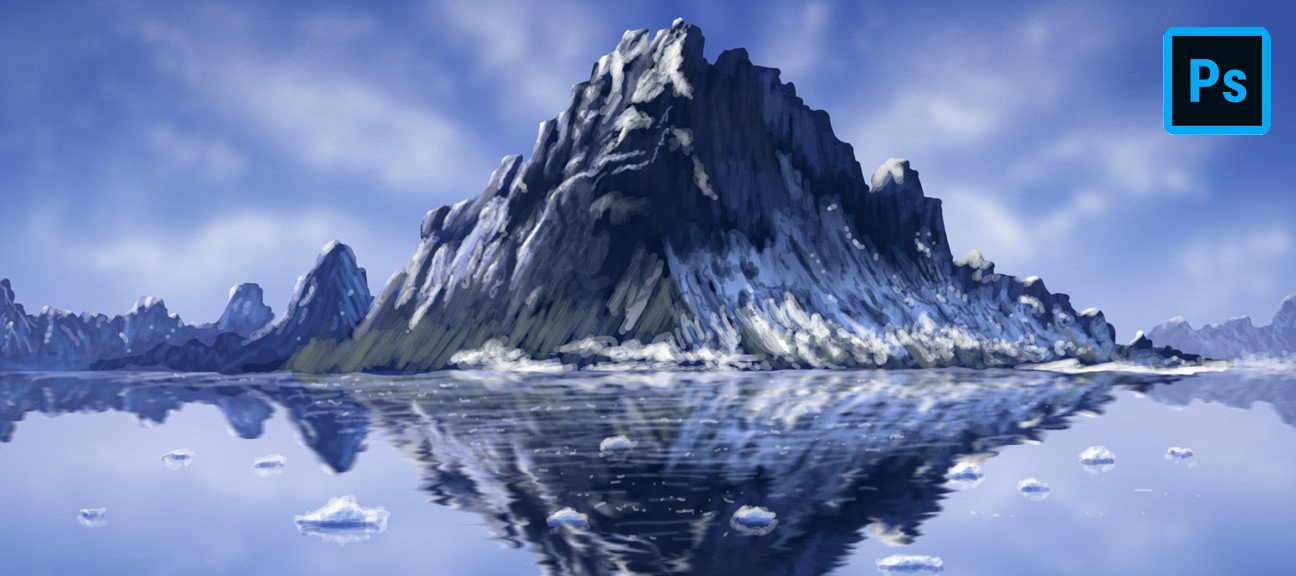 Peinture Digitale sur Photoshop - Peindre un paysage de montagnes enneigées