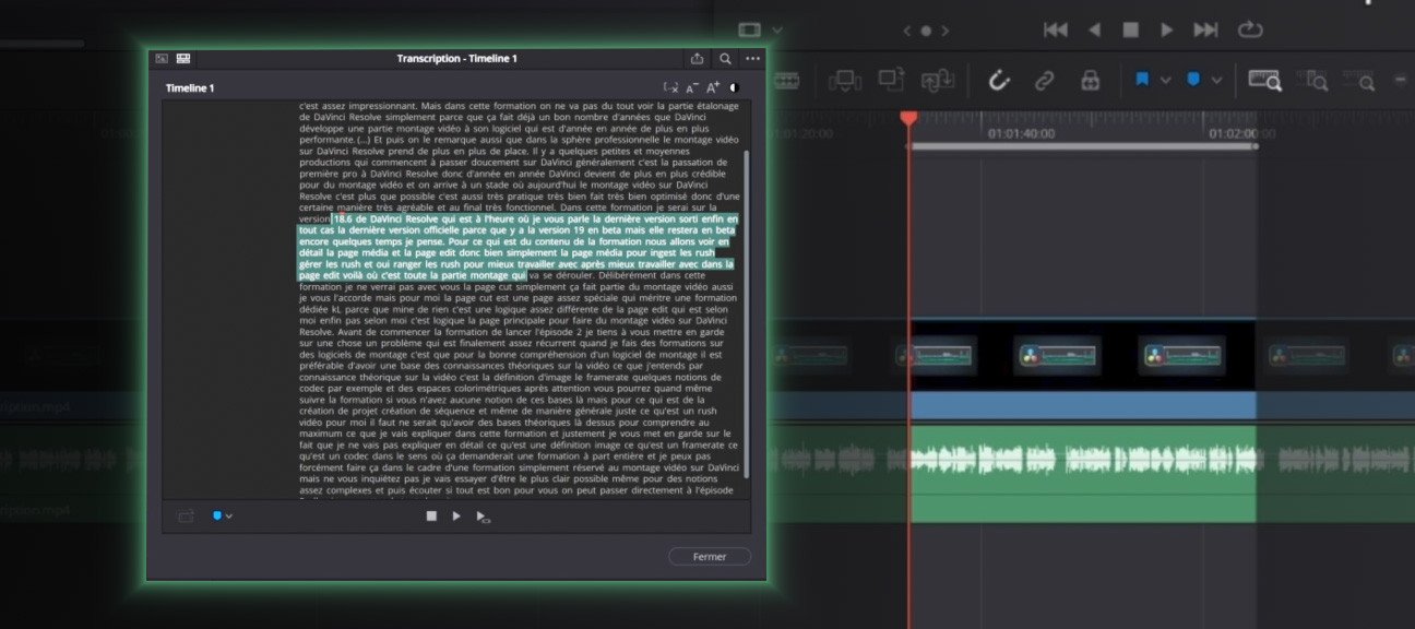 Gratuit DaVInci Resolve : Monter avec la transcription audio