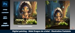 Digital painting - Bébé Dragon de cristal - Illustration Fantaisie