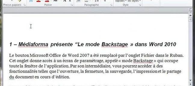 Tuto Le mode Backstage Word