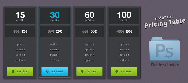 Tuto Créer une maquette de pricing table Photoshop
