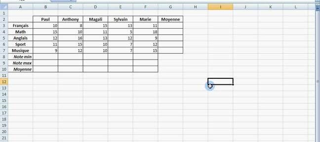Moyenne, valeur min, valeur max sous Excel 2007