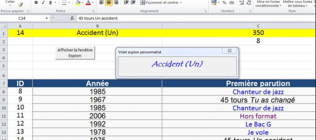 Tuto Création d'un volet espion personnalisé sous Excel 2010 Excel